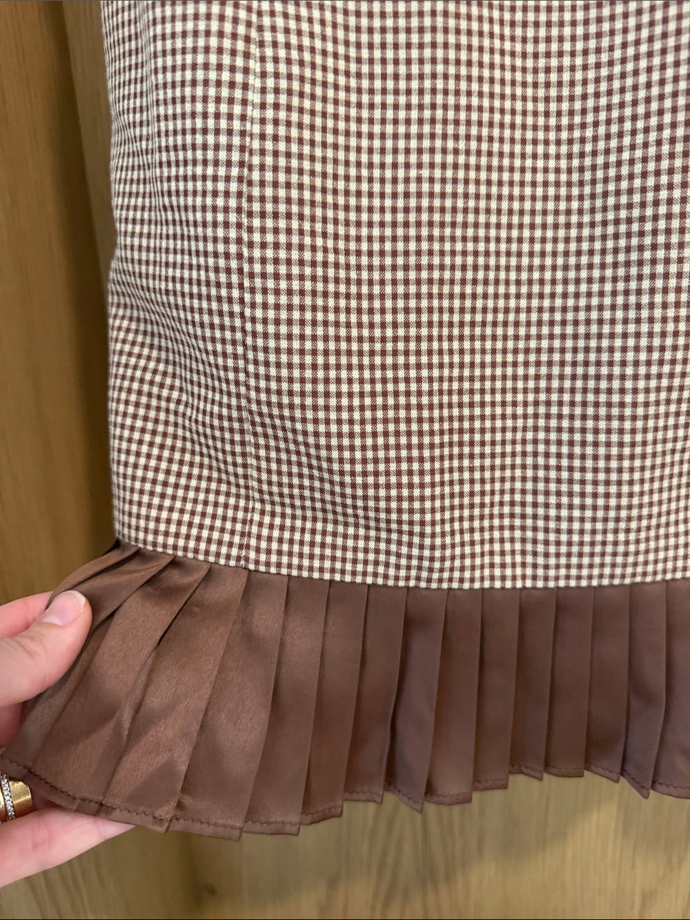 Astr Brown Checked Slip Dress with Ruched Straps & Pleated Hem - Picture 6 of 6